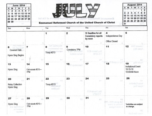 July 2014 Calendar