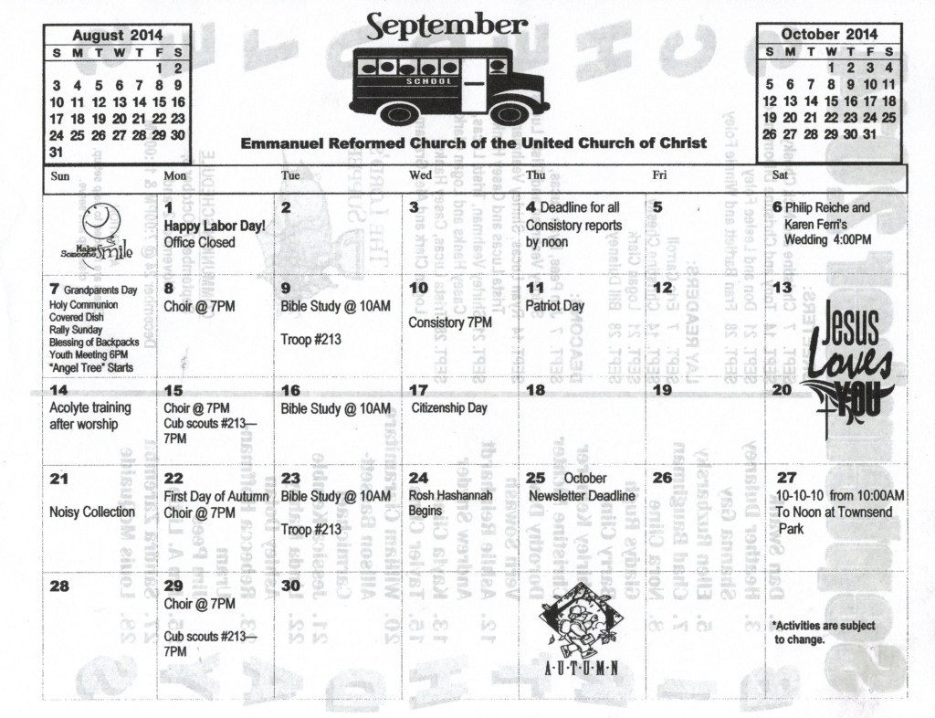 September Calendar 2014