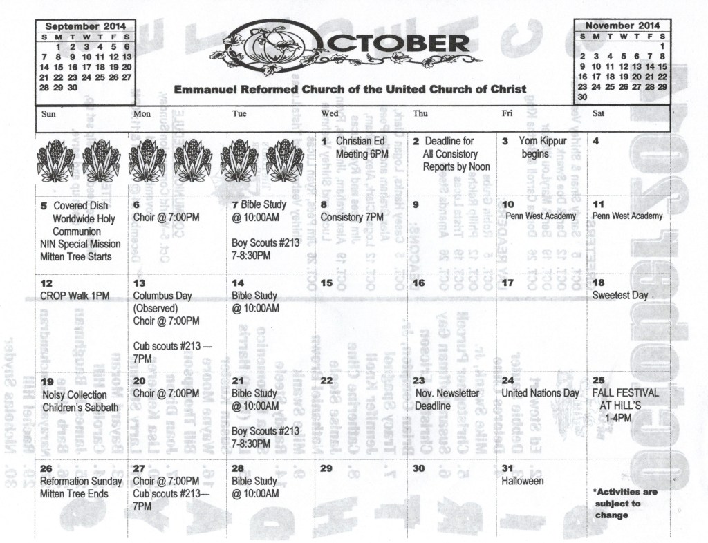 October 2014 Calendar