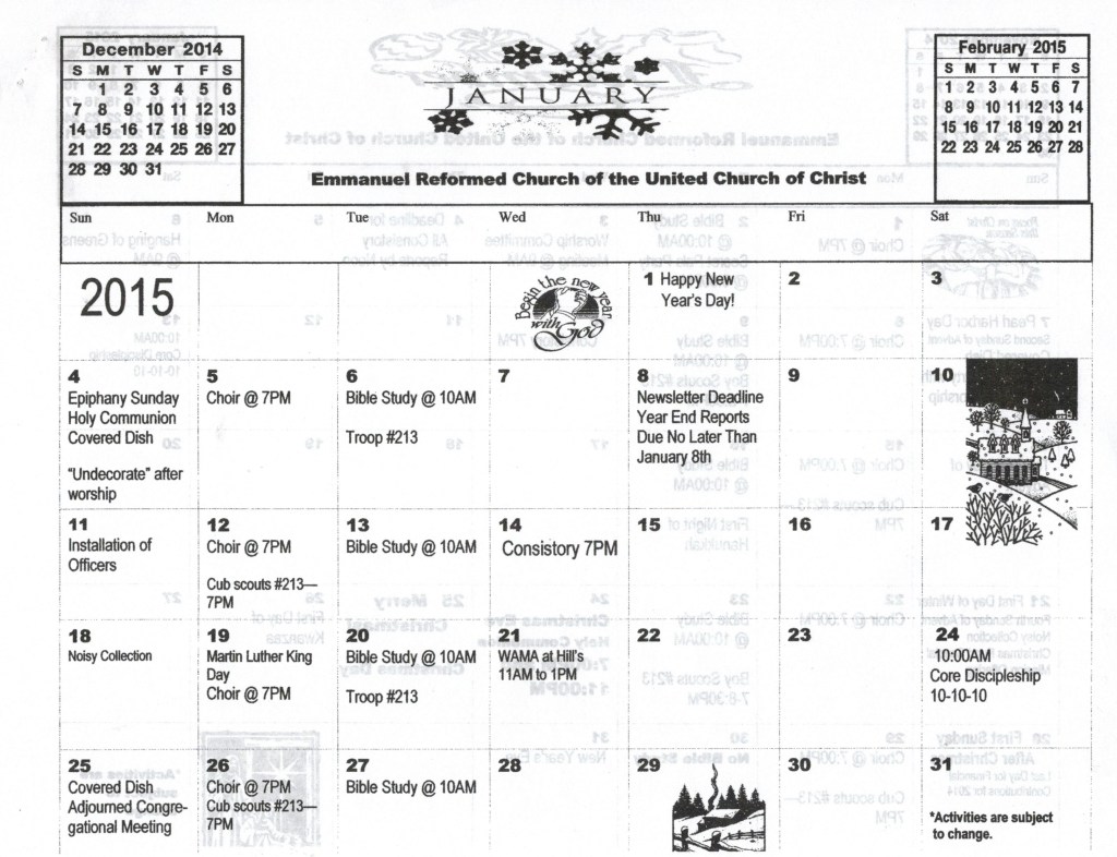 January 2015 Calendar