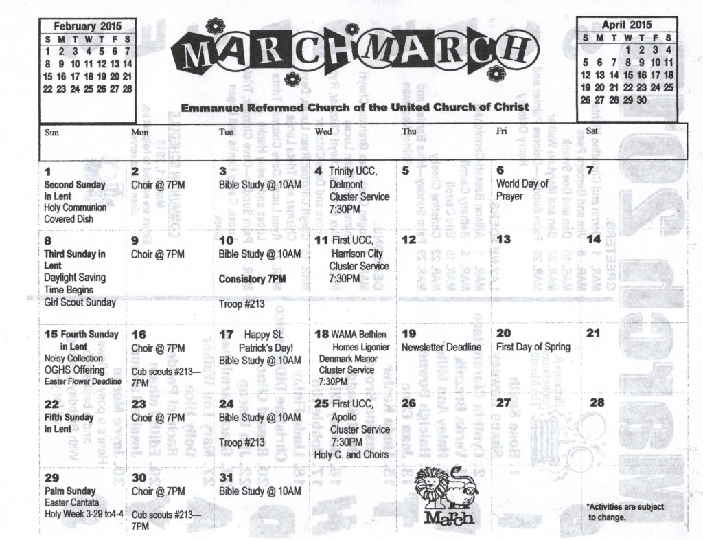 March 2015 Calendar