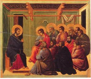 Christ Taking Leave of the Apostles by Duccio.  Public Domain.