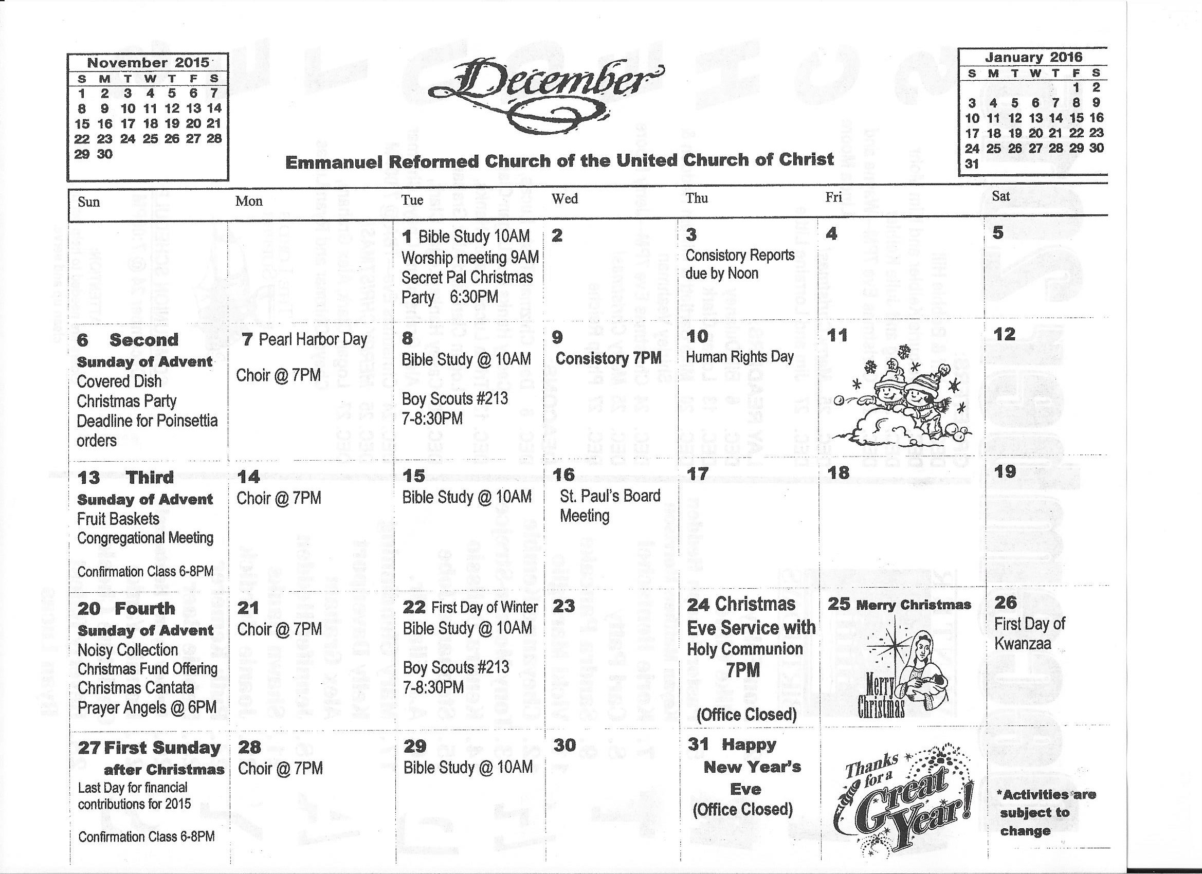 December 2015 Calendar