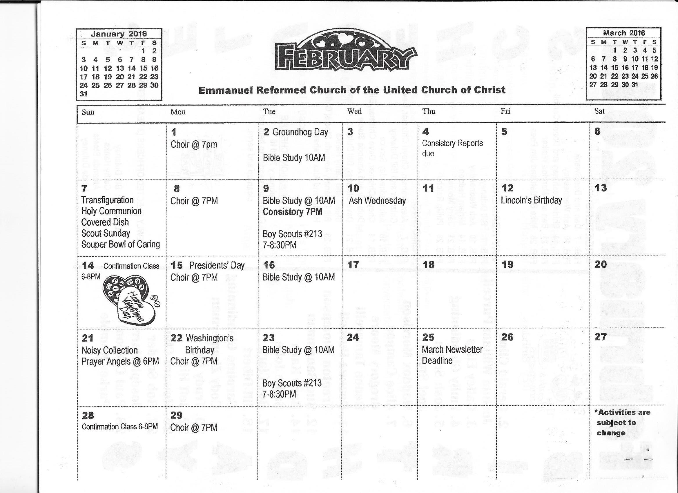 February 2016 Calendar