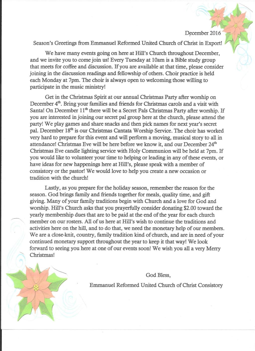 December 2, 2016 — A Christmas Message from&nbsp;Consistory