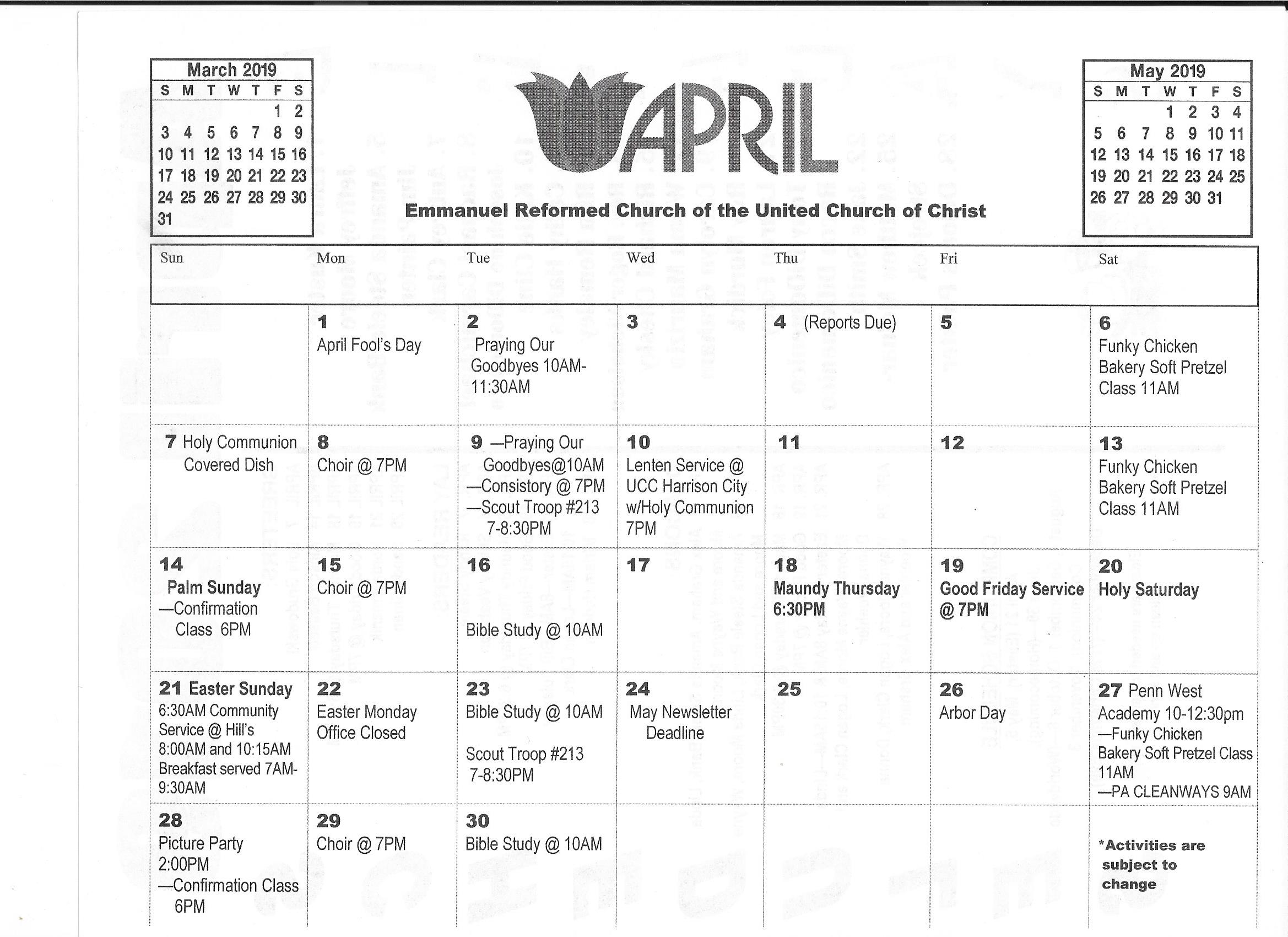 April 2019 Calendar